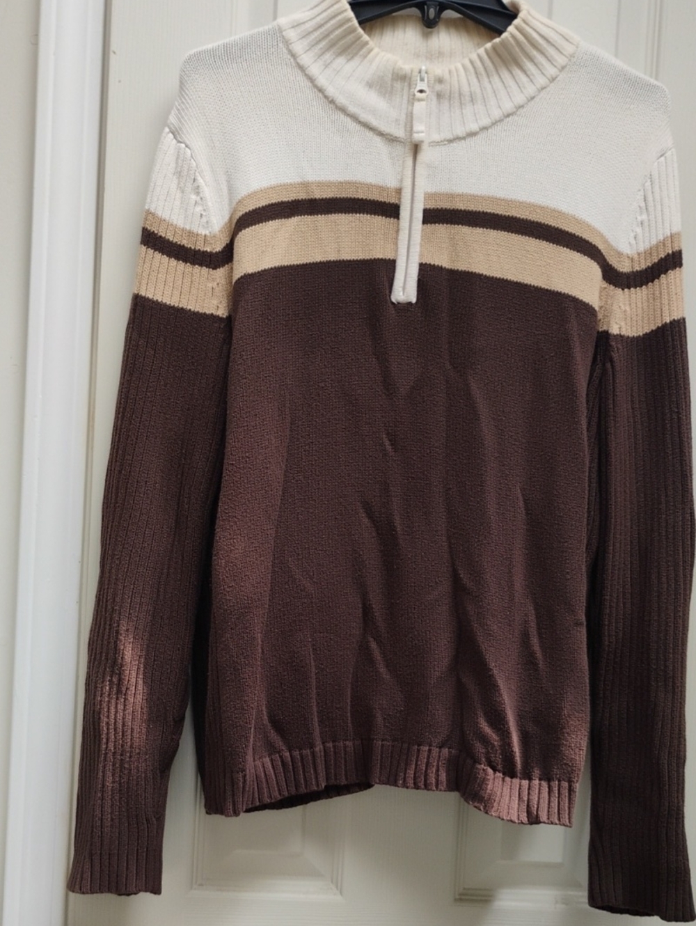 St. John's Bay Brown and Cream Zip-Neck Men's Sweater